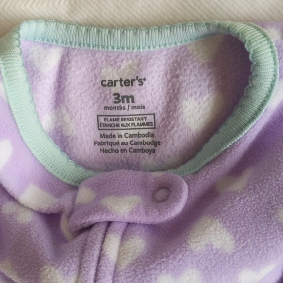 carter's purple sheep fleece zipper footie sleeper pajamas 3 months baby girl - Picture 4 of 5